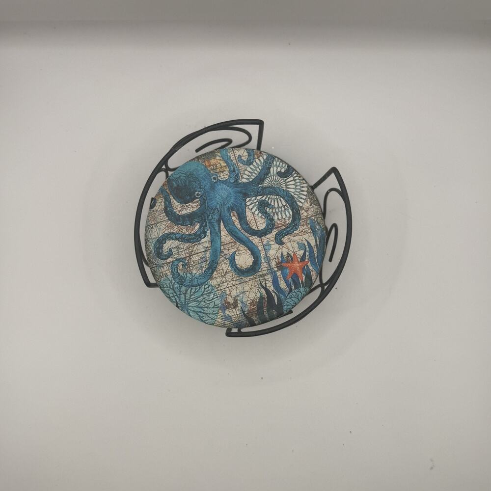 Ocean Life Coasters for Drinks Set of 7 Cork Base Ceramic Coastal Decor - Picture 8 of 9